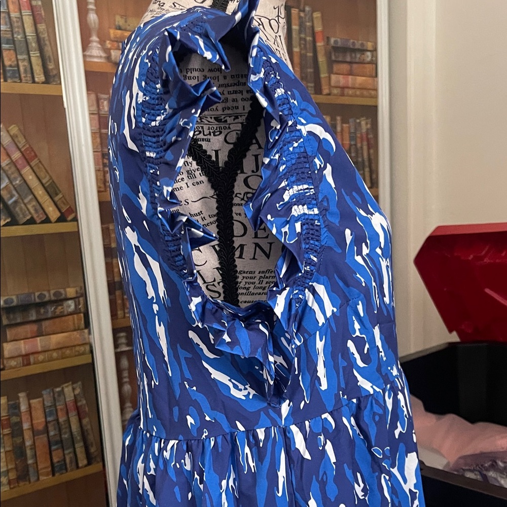 Blue and White Patterned Ruffle Dress - Picture 3 of 5